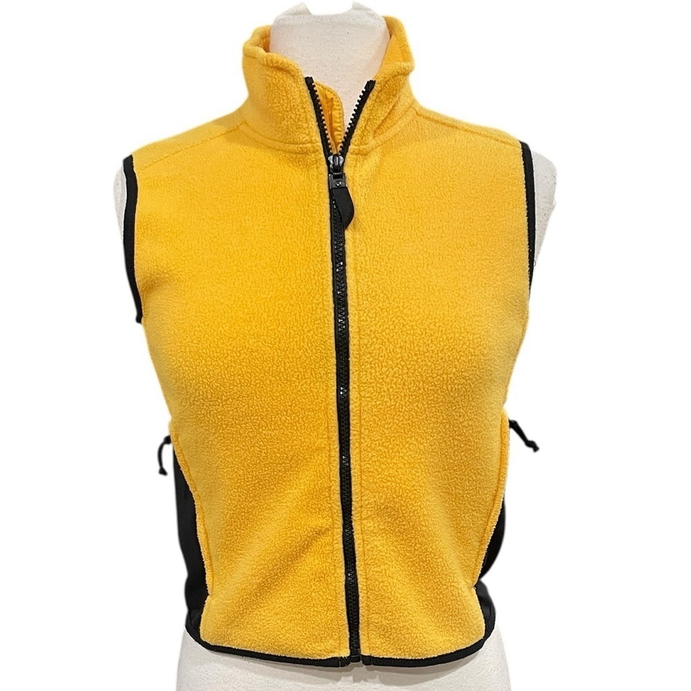 Jones New York Y2K Zip Front Fleece Vest Color Block Yellow Black SZ M